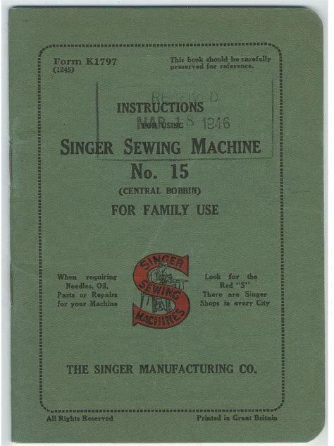 Image result for Singer Sewing Machine Model 15 Manual