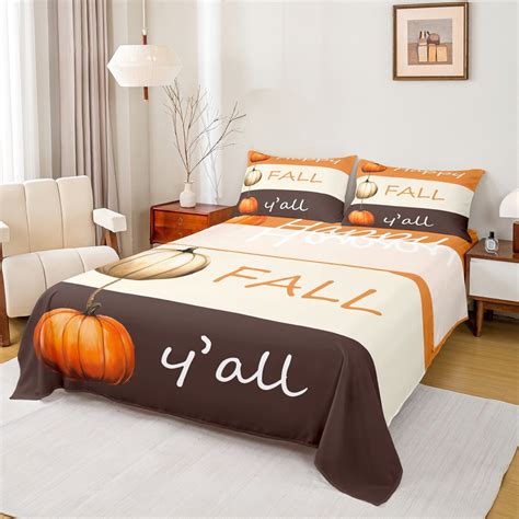 Manfei Rustic Farmhouse Pumpkin Full Size Sheets,Happy Fall Bed Sheets ...
