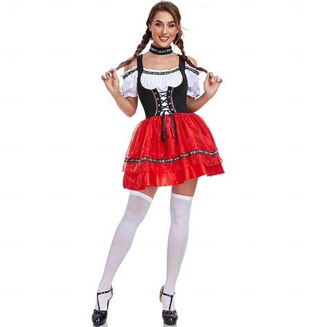 Oktoberfest Dirndl Trachtenkleider Mini Length Patchwork Maid Sexy ...