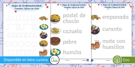 Hojas de Grafomotricidad Comidas Típicas de Chile