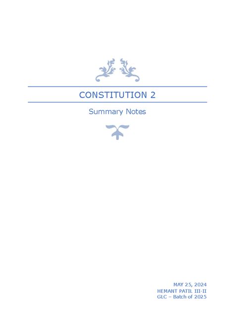 Constitution 2 Summary Notes for GLC Batch of 2025 - May 2024 - Studocu