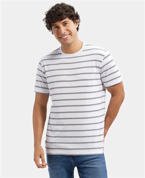 Buy Super Combed Cotton Rich Striped Round Neck Half Sleeve T-Shirt ...