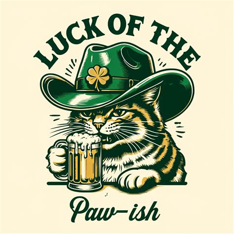 Vintage Cat in Cowboy Hat with Beer Illustration T-Shirt - Playground