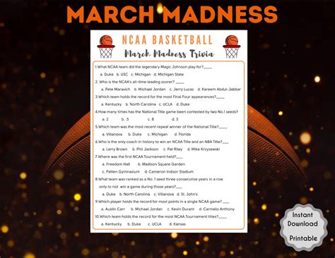 March madness trivia quiz game basketball party game l college ...