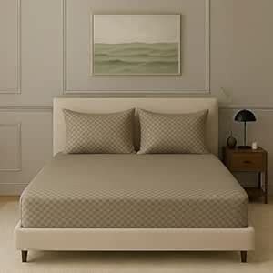 Buy Trance Home Linen 300TC Premium Jacquard Weave Fitted Bedsheet for ...