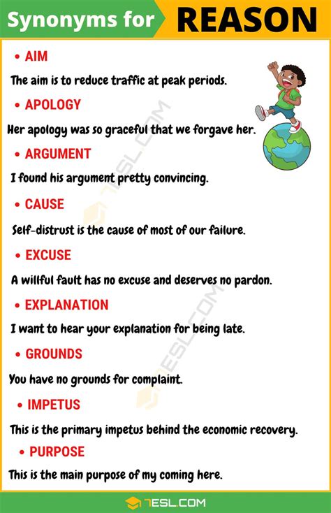 141 Synonyms for "Reason" with Examples | Another Word for “Reason” • 7ESL