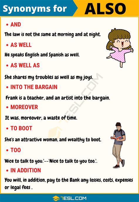 50+ Synonyms for "Also" with Examples | Another Word for “Also” • 7ESL