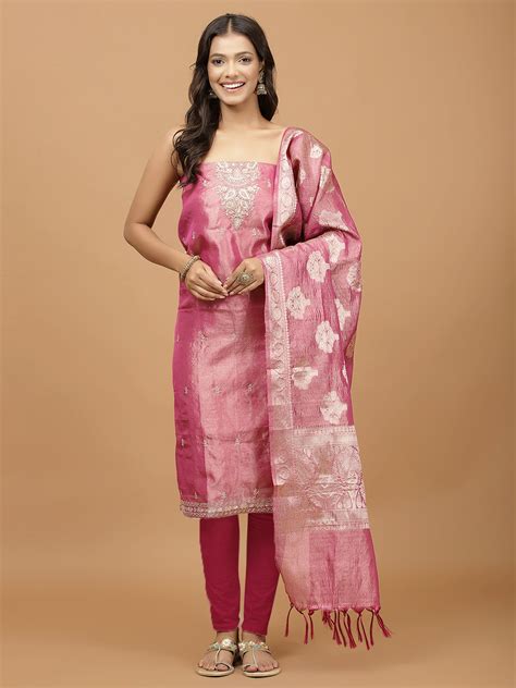 Neck Embroidered Tissue Unstitched Suit Piece With Dupatta – mbz.in