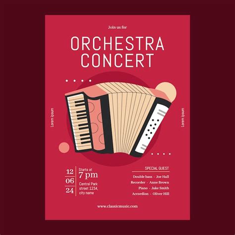 Modelo de cartaz de concerto de orquestra de design plano | Vetor Premium