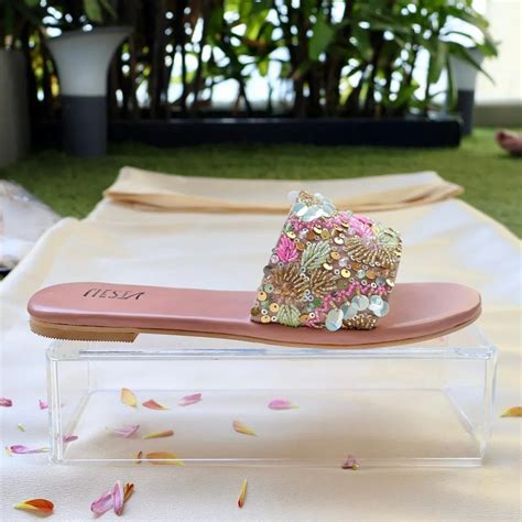 SUGAR- Pink Sequin Embroidered Flats I Comfortable sliders – Tiesta Store
