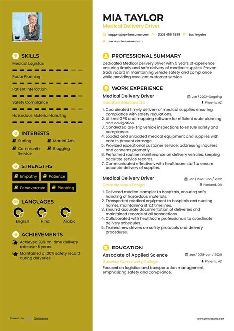 10+ Medical Delivery Driver Resume Samples & Templates for 2025