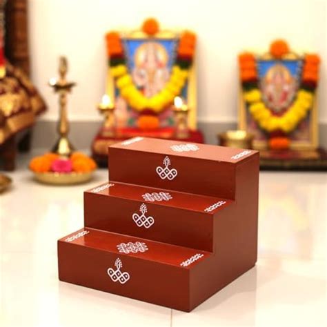 Wooden Step Vilakku Stand for Pooja Room | Diyas Stand | Traditional ...