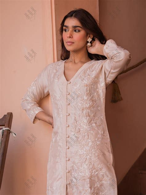 Silk Chikankari Kurta Set | Chanderi Silk Kurta - House Of Kari ...