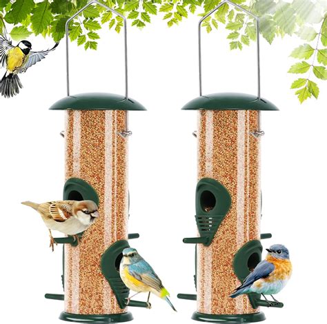 FEED GARDEN 2 Pack Tube Bird Feeders for Outdoors Hanging, 4 Ports ...