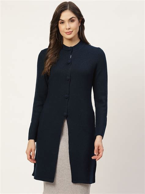 Buy APSLEY Women Navy Blue Longline Cardigan - Sweaters for Women ...