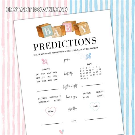 New baby advice predictions card gender reveal printable baby games ...