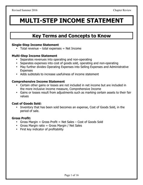 Multi Step Income Statement Template Excel