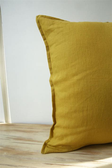 Mustard Yellow Linen Throw Pillow Cover With Flanges, Linen Cushion ...