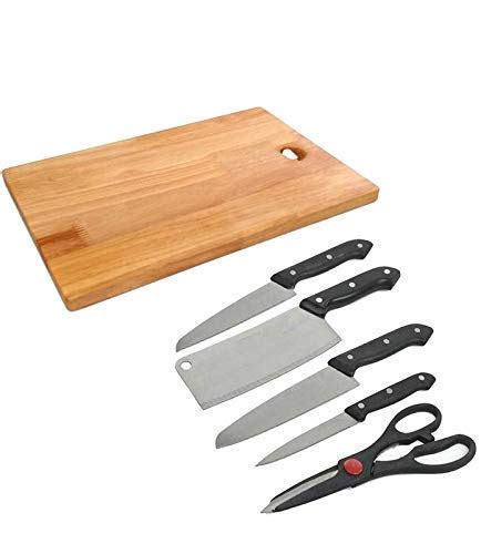 Buy SORATH Wooden Chopping Board with Knife Set and Scissor, 6 Piece ...