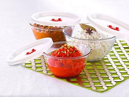 BOROSIL Borosilicate Glass Storage Bowl 3pc Mixing bowl W lid 0.5+0.9+1 ...