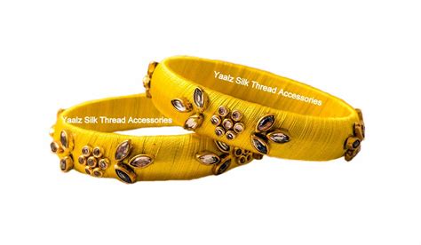 Yaalz Silk Thread Kundan Stone Medium Bangle Pairs In Assorted Colors