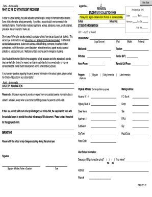 Policy 704 - Appendix A - Student Data Collection Form - Gnb - Fill and ...