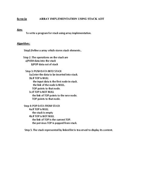 CS8381-DS LAB Manual - Ex no:1a ARRAY IMPLEMENTATION USING STACK ADT ...