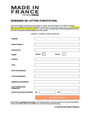 Fillable Online DEMANDE DE LETTRE D'INVITATION POUR VISA Fax Email ...