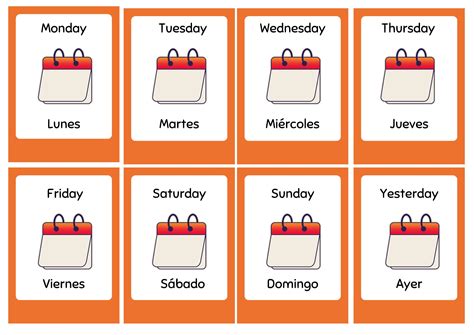 Bilingual Printable Flashcards: English and Spanish | Days of the Week | Learn Spanish ...