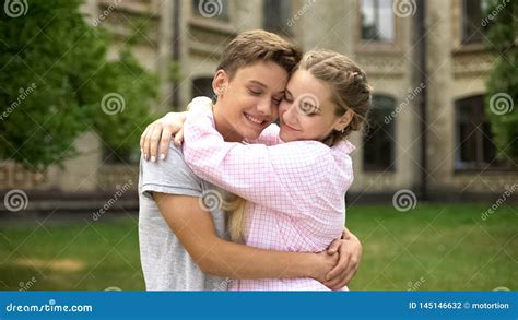 Girlfriend Hugging Teen Boyfriend, Loving Relationship, Tender Emotions ...