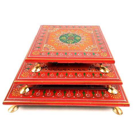 Buy Wooden Pooja Bajot 8,10 & 12 inch - Set of 3 Online| Best Prices