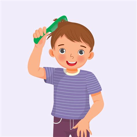 cute little boy holding comb enjoying combing his hair 11187876 Vector ...