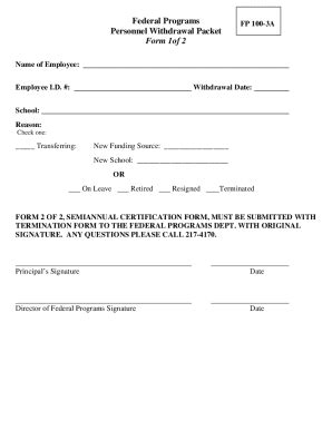 Fillable Online Federal Programs Personnel Withdrawal Packet Form 1of 2 ...