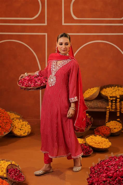 Shop Hot Pink Bandhani Embroidered Chinon Silk Anarkali Suit Set ...