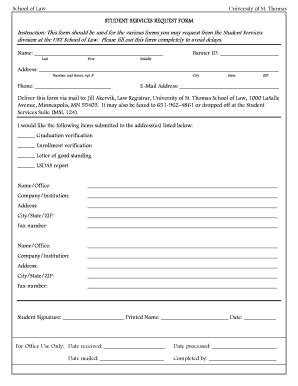 Fillable Online stthomas Student Services Request Form - University of ...