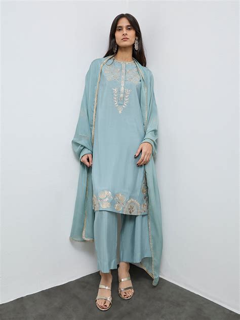 Buy Vark Aqua Embroidered A-Line Ethnic Set from Westside