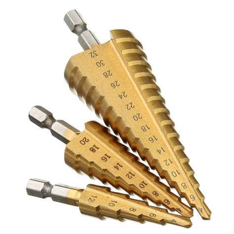 VISHWASAI HSS Titanium Step Cone Drill Bit Hex Shank Hole Cutter 3pcs 4 ...