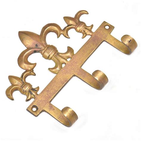 Set of 3 Brass Fleur De Lis Double Wall Hooks