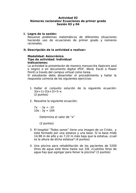 Actividad 02 - Matematicas - Actividad 02 Números racionales ...
