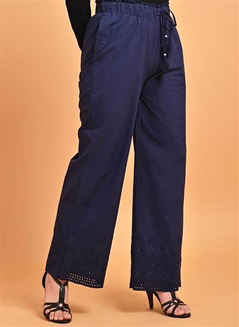 Black Palazzo with Hem Detail-22SPT0389-4A – Lakshita