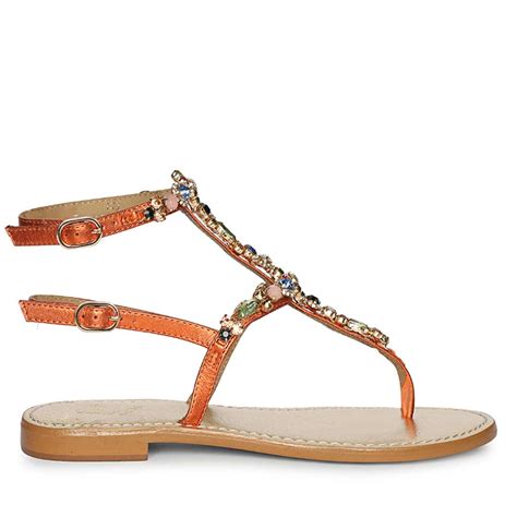 Saint Zuri Multi Stone Metallic Orange Leather Sandals – SaintG India