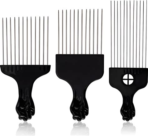 Amazon.com : Stylish 3-Piece Black Metal Afro Hair Pick Set: Stainless ...