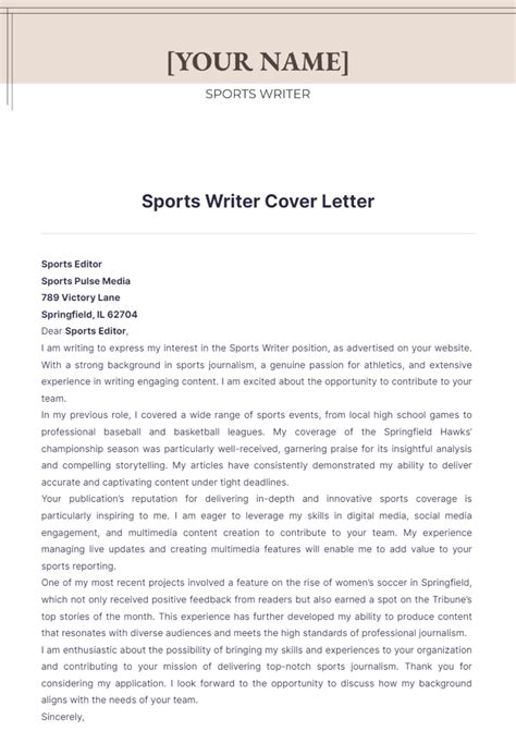 Free Sports Writer Cover Letter Template to Edit Online