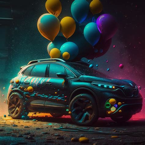 A car with colorful balloons 1920 x 1080