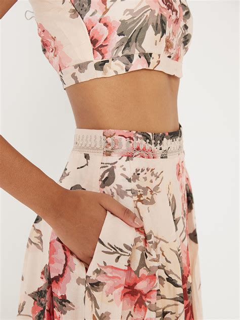 Vintage Floral Pleated Skirt