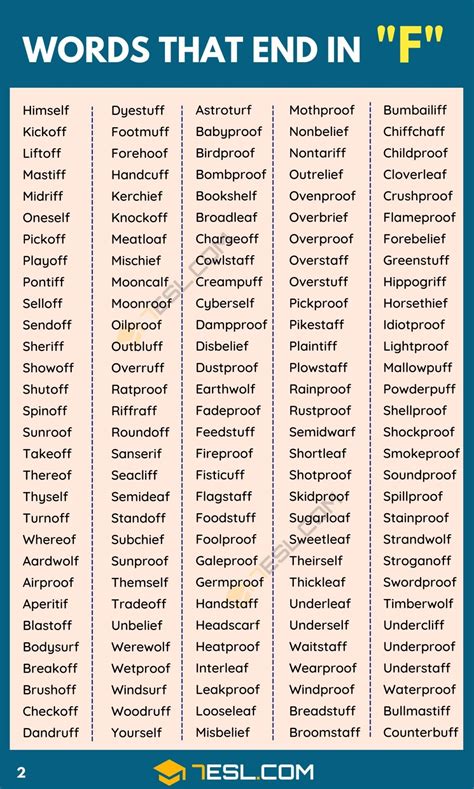 Words that End in F (600+ Words in English) • 7ESL