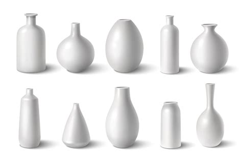 Glossy white ceramic porcelain vases realistic set isolated vector ...