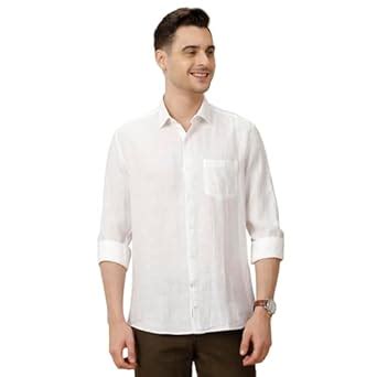 Linen Club Men's Pure Linen White Solid Contemporary Fit Full Sleeve ...