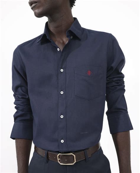 Rare Rabbit Men's Oxfom Navy Cotton Embroidered Regular Fit Full Sleev