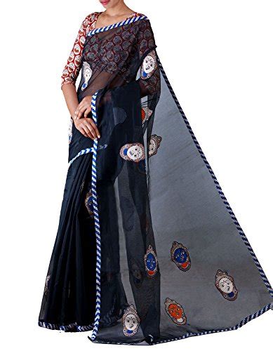 Buy Unnati Silks Women Black Supernet Kalamkari Applique Saree with ...